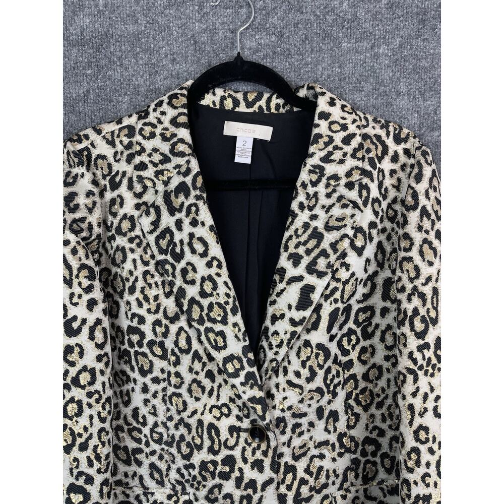 Chico's Women's Animal Print W/Gold Metallic L/S Blazer‎ Jacket 2 Large - Picture 2 of 10